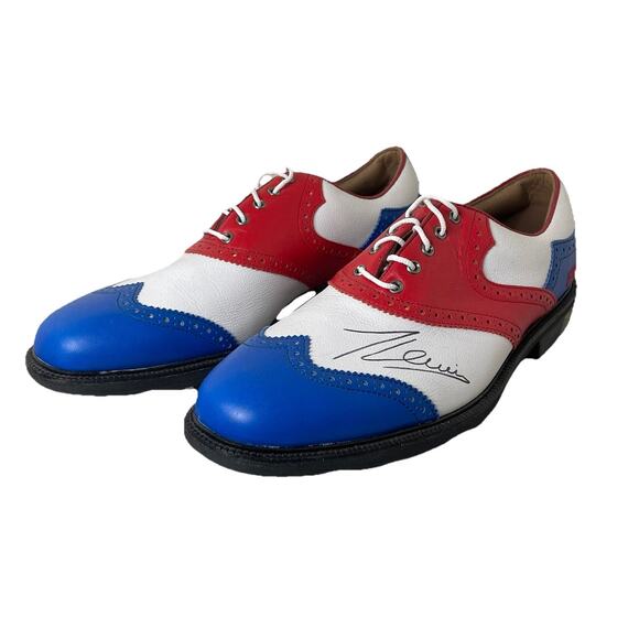FootJoy My Joys Golf Shoes Cleats Red/White/Blue Signed by British Tom Lewis 9.5 main image 15
